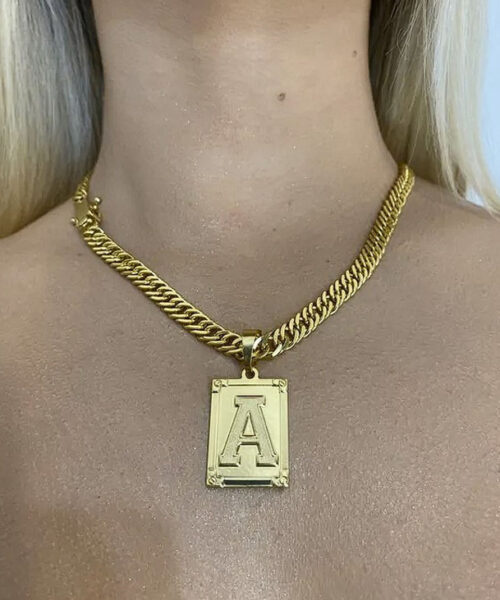 Cordão Grumet 7mm Feminino + Pingente Letra - Banhado a Ouro 18k