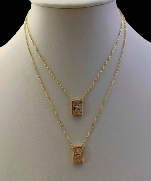 Cordão Veneziana Feminino Fé + Crucifixo Banhado A Ouro 18k