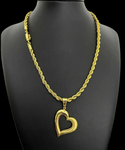 Cordão Baiano Feminino 5mm + Pingente Coração - Banhado A Ouro 18k