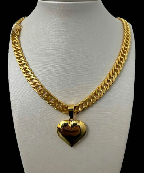 Cordão Grumet 10mm Feminino + Pingente Coração - Banhado A Ouro 18k