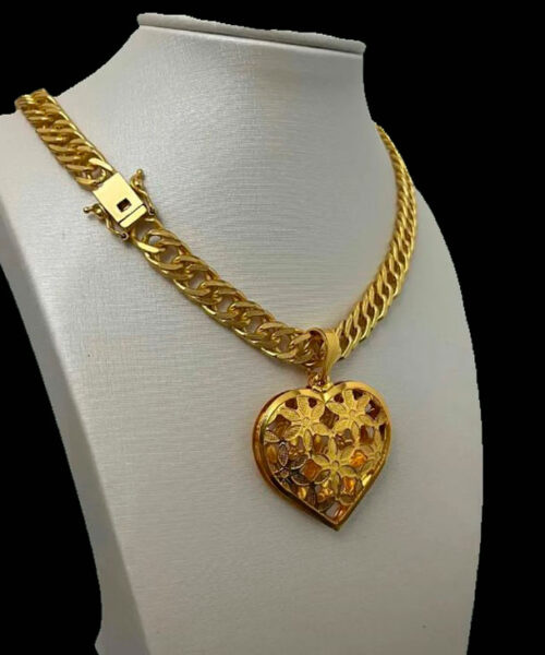 Corrente Feminino Cordão + Pingente 10mm Grumet Banhado Ouro