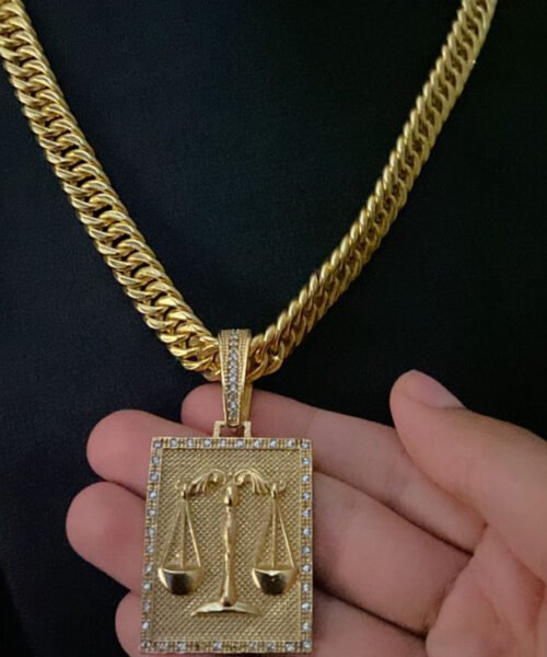 Corrente Grumet Oca 750 (10mm) + Pingente Direito - Banhado a Ouro 18k