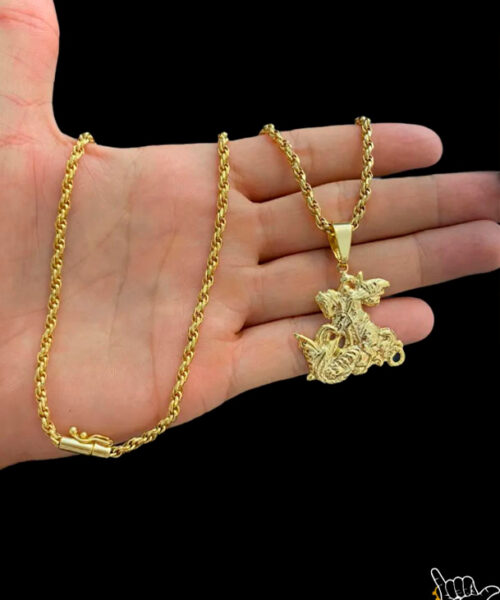 Corrente Baiano (5mm) + Pingente São Jorge - Banhado a Ouro 18k