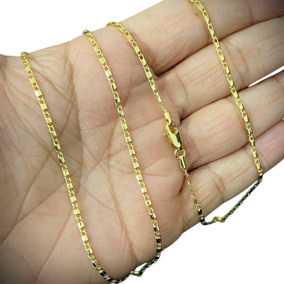15351704520 Corrente 1 5Mm Piastrine Fecho Mosquetao Banhado A Ouro 18K 8G 5