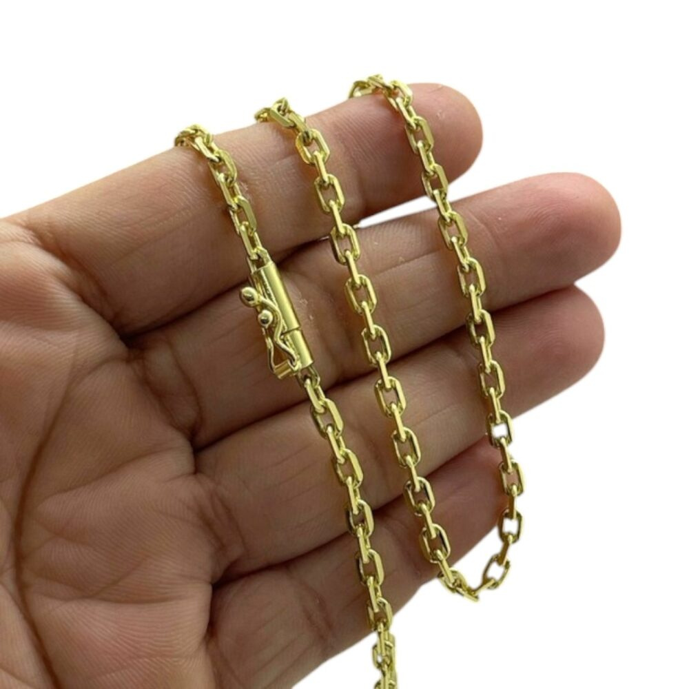 Corrente Cadeado 3Mm Luxo Fecho Canhão Banhado A Ouro 18K - Imagem 3