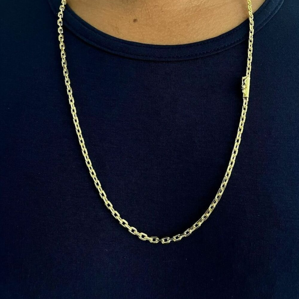 Corrente Cadeado 3Mm Luxo Fecho Canhão Banhado A Ouro 18K - Imagem 2