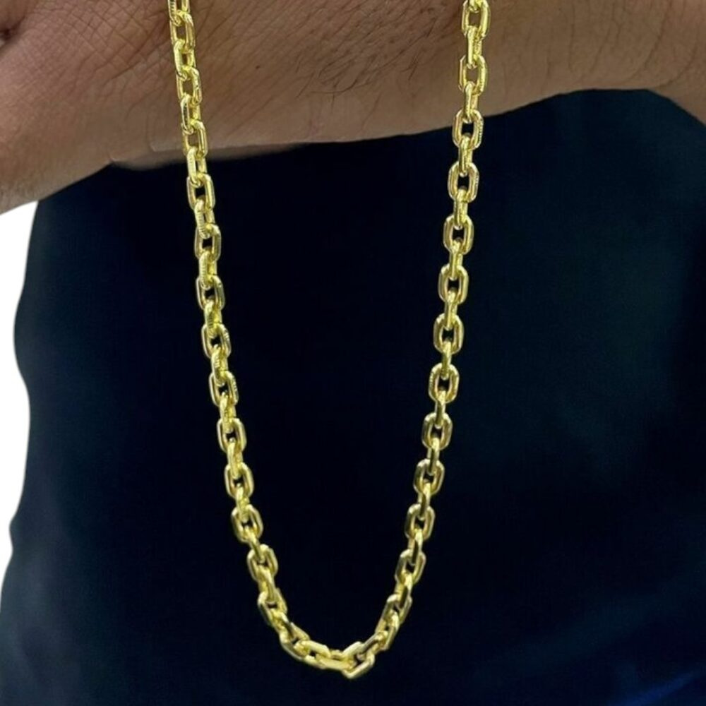 Corrente Cadeado 3Mm Luxo Fecho Canhão Banhado A Ouro 18K - Imagem 4