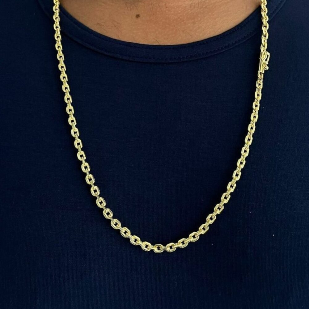Corrente Cadeado 4Mm Luxo Fecho Canhão Banhado A Ouro 18K - Imagem 4