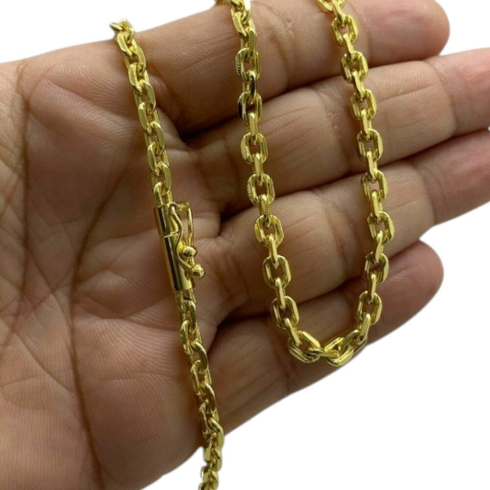 Corrente Cadeado 4Mm Luxo Fecho Canhão Banhado A Ouro 18K - Imagem 3