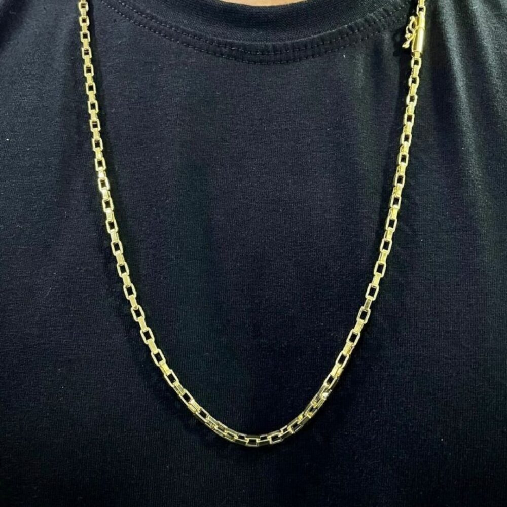 Corrente Tijolinho 4Mm Masculina Luxo Banhado A Ouro 18K - Imagem 2