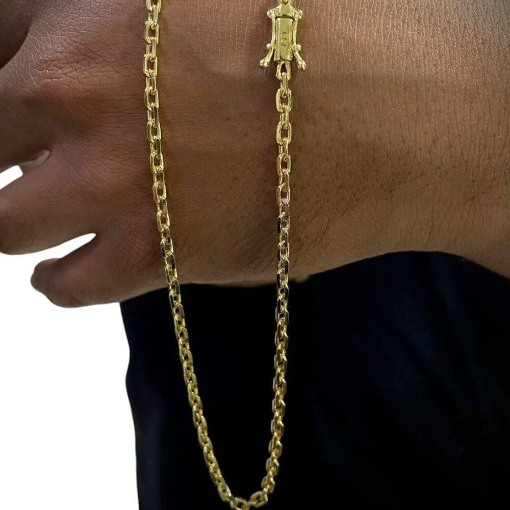 Corrente Cadeado 4Mm Fecho 750 Luxo Banhado A Ouro 18K - Imagem 3