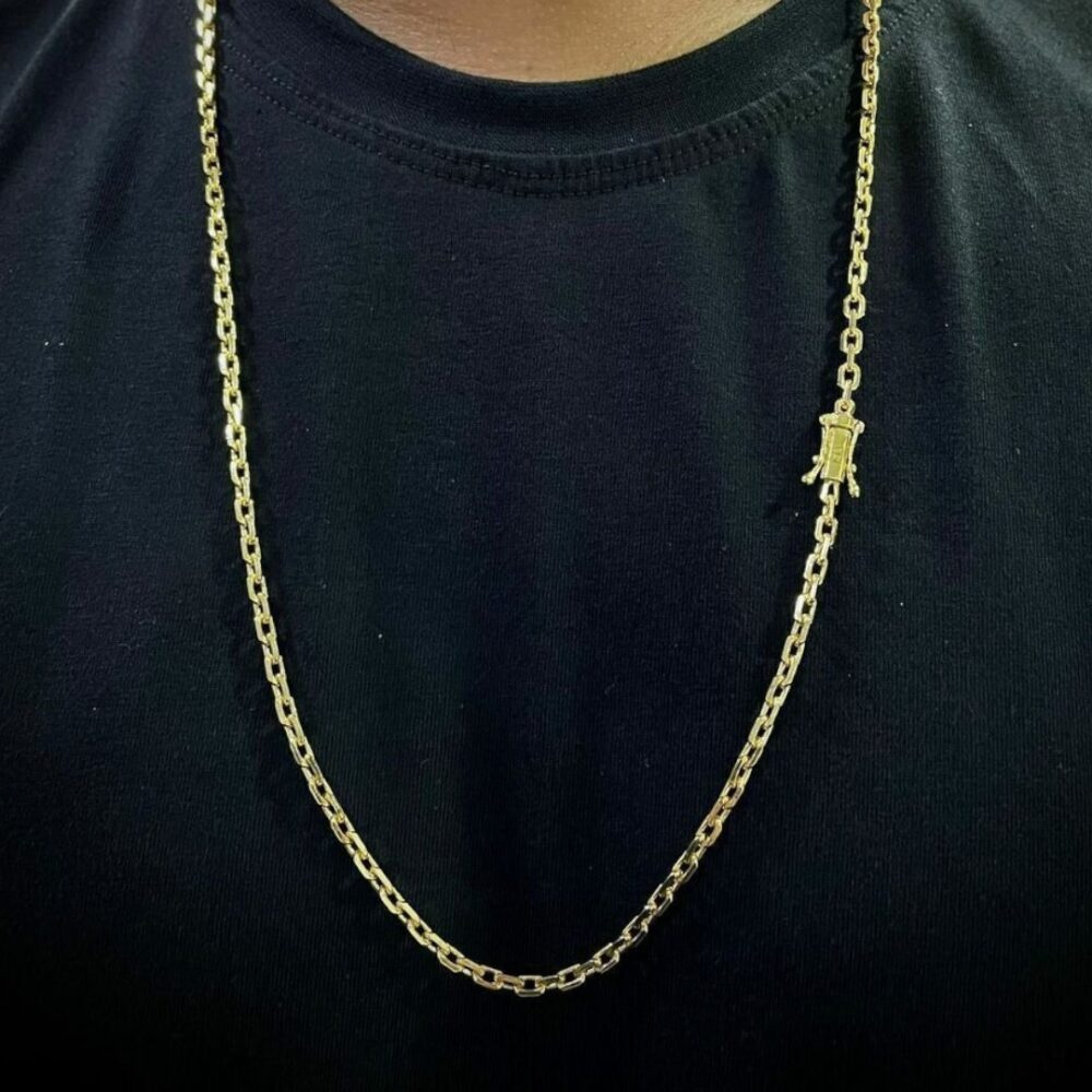 Corrente Cadeado 4Mm Fecho 750 Luxo Banhado A Ouro 18K - Imagem 2
