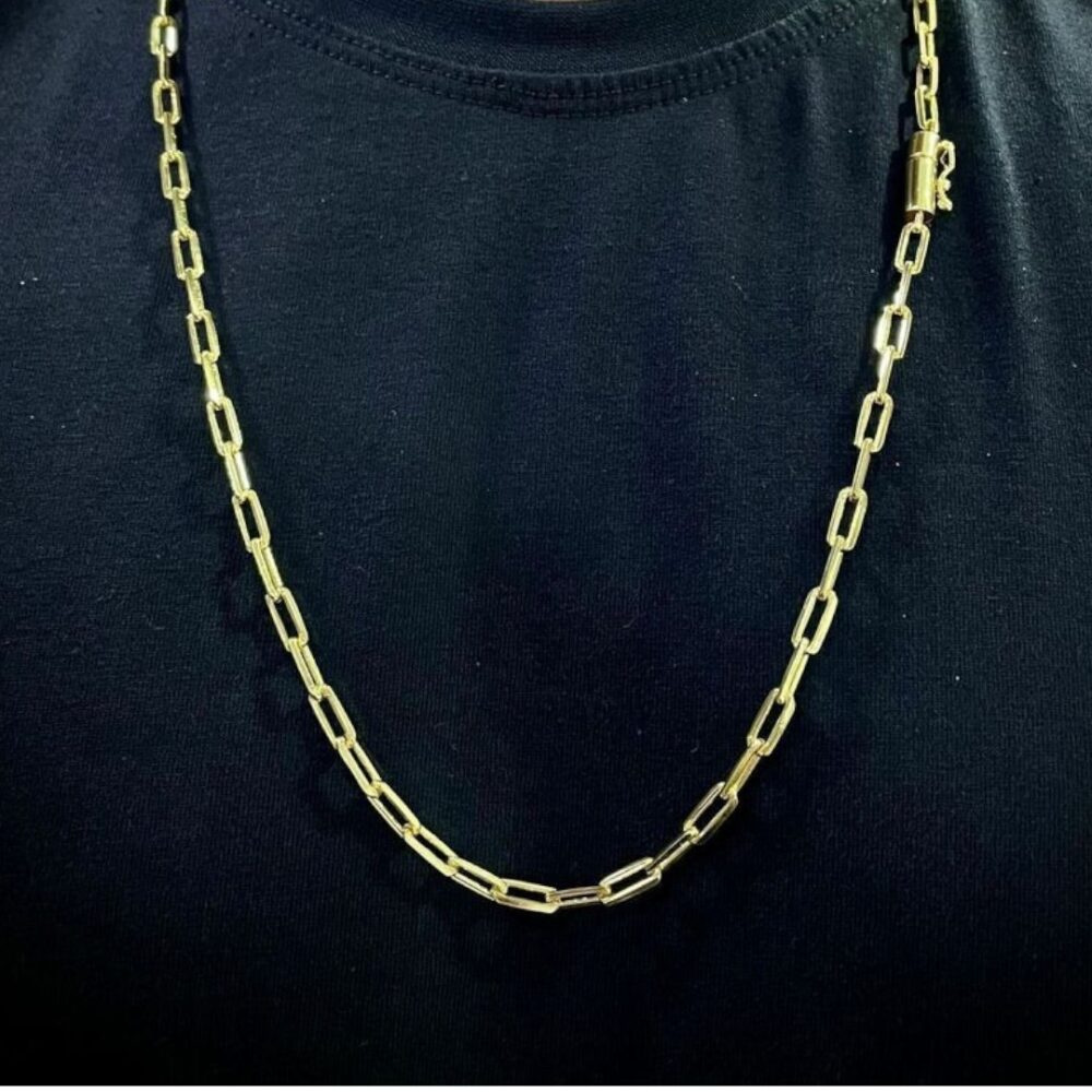 Corrente Alongado 5Mm Fecho Canhão Luxo Banhado A Ouro 18K - Imagem 2
