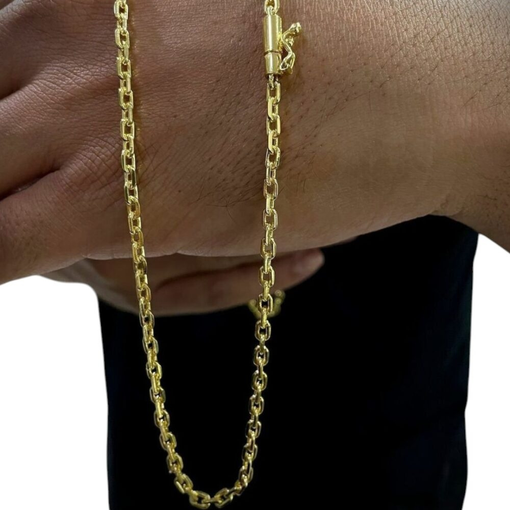 Corrente Cadeado 5Mm Fecho Canhão Luxo Banhado A Ouro 18K - Imagem 2