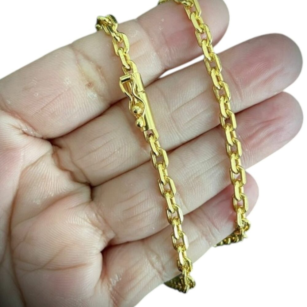 Corrente Cadeado 5Mm Fecho Canhão Luxo Banhado A Ouro 18K - Imagem 4