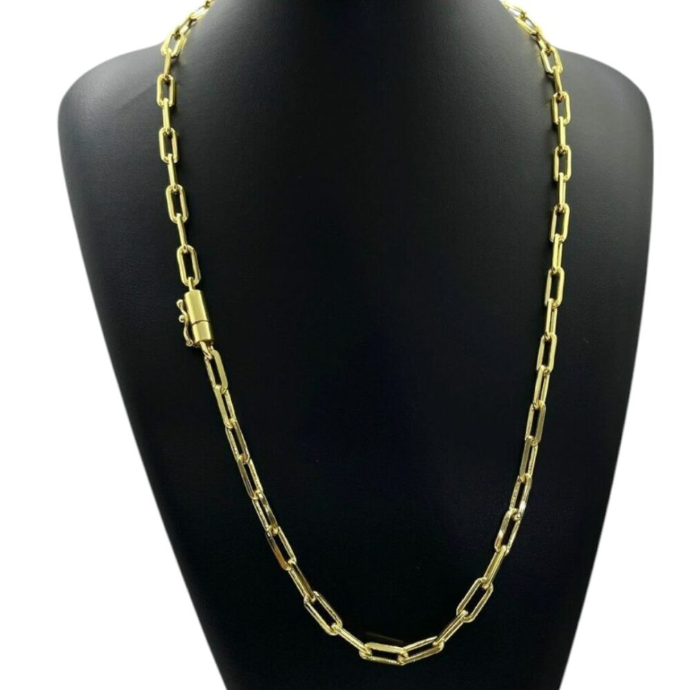 Corrente Alongado 6Mm Fecho Canhão Luxo Banhado A Ouro 18K - Imagem 2