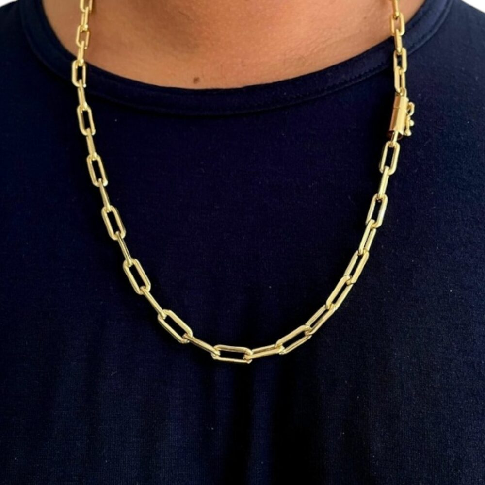 Corrente Alongado 6Mm Fecho Canhão Luxo Banhado A Ouro 18K - Imagem 4
