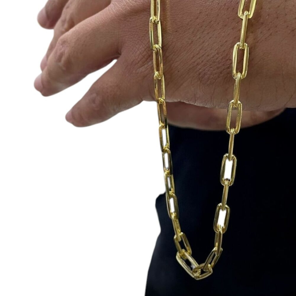 Corrente Alongado 6Mm Fecho Canhão Luxo Banhado A Ouro 18K - Imagem 3