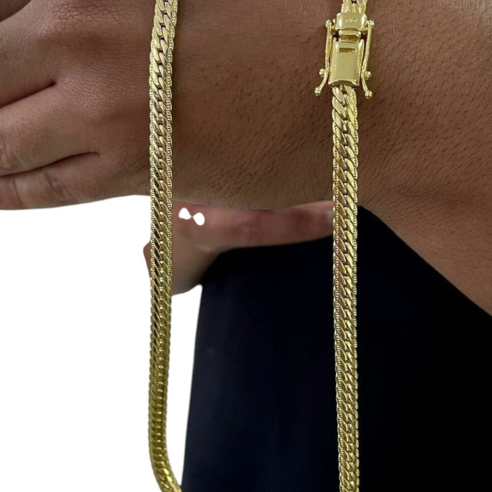 Corrente Grumet Cubano 7Mm Fecho 750 Banhado A Ouro 18K - Imagem 3