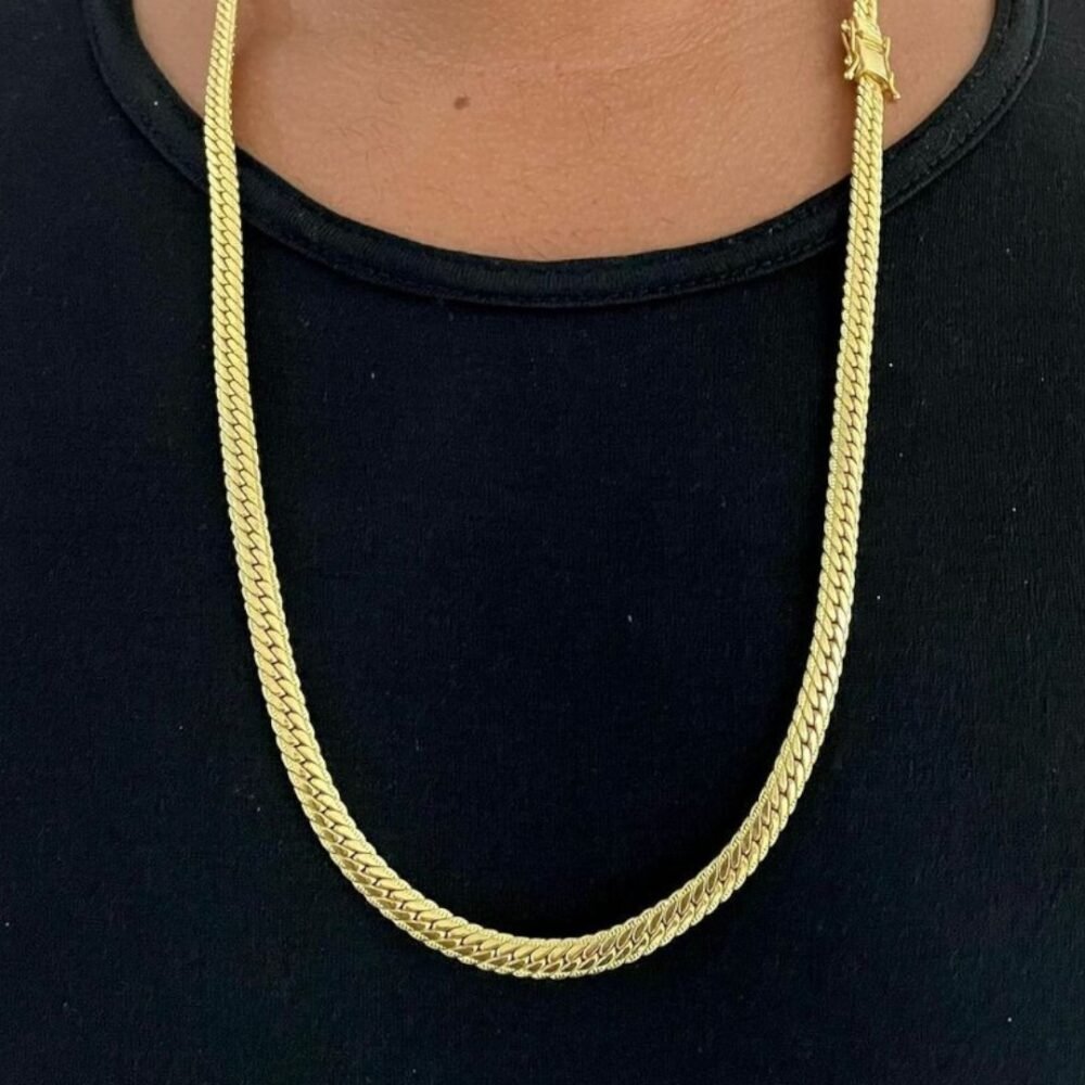Corrente Grumet Cubano 7Mm Fecho 750 Banhado A Ouro 18K - Imagem 2