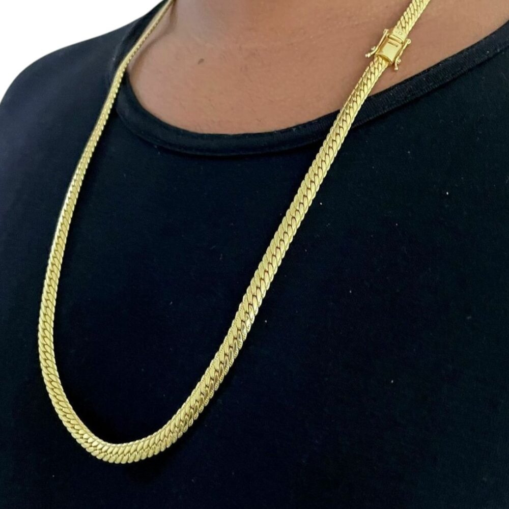 Corrente Grumet Cubano 7Mm Fecho 750 Banhado A Ouro 18K - Imagem 4