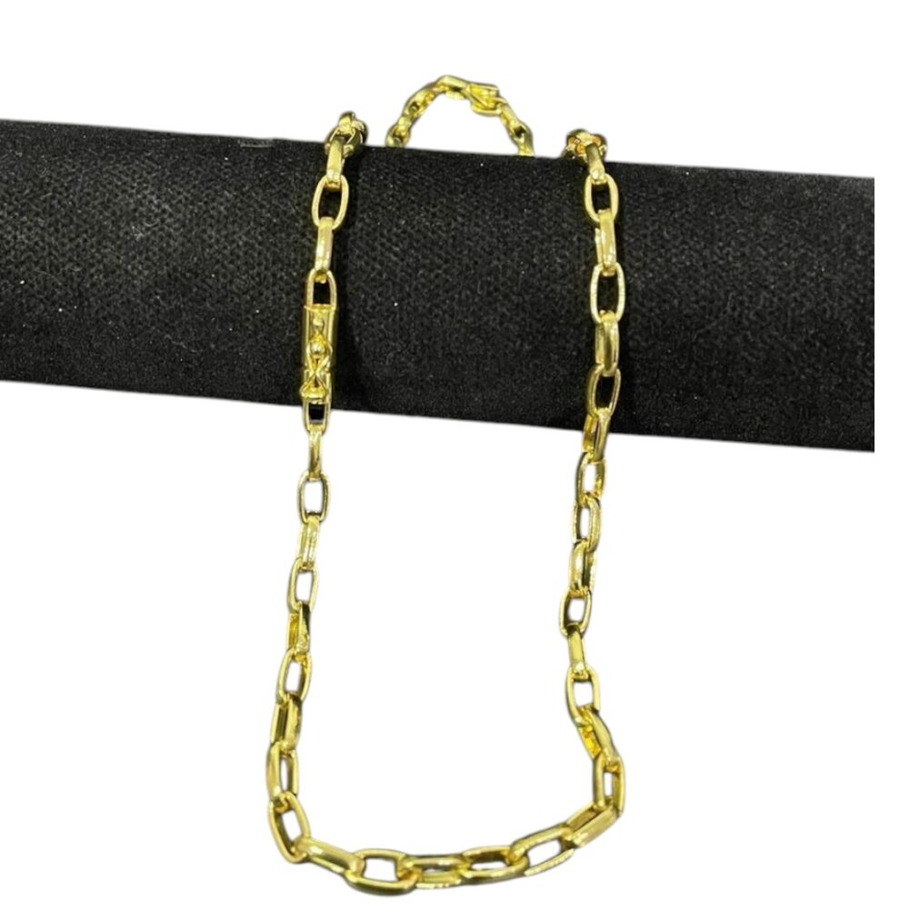 Corrente Tijolinho 6Mm Meia Cana Banhado A Ouro 18K Luxo - Imagem 3
