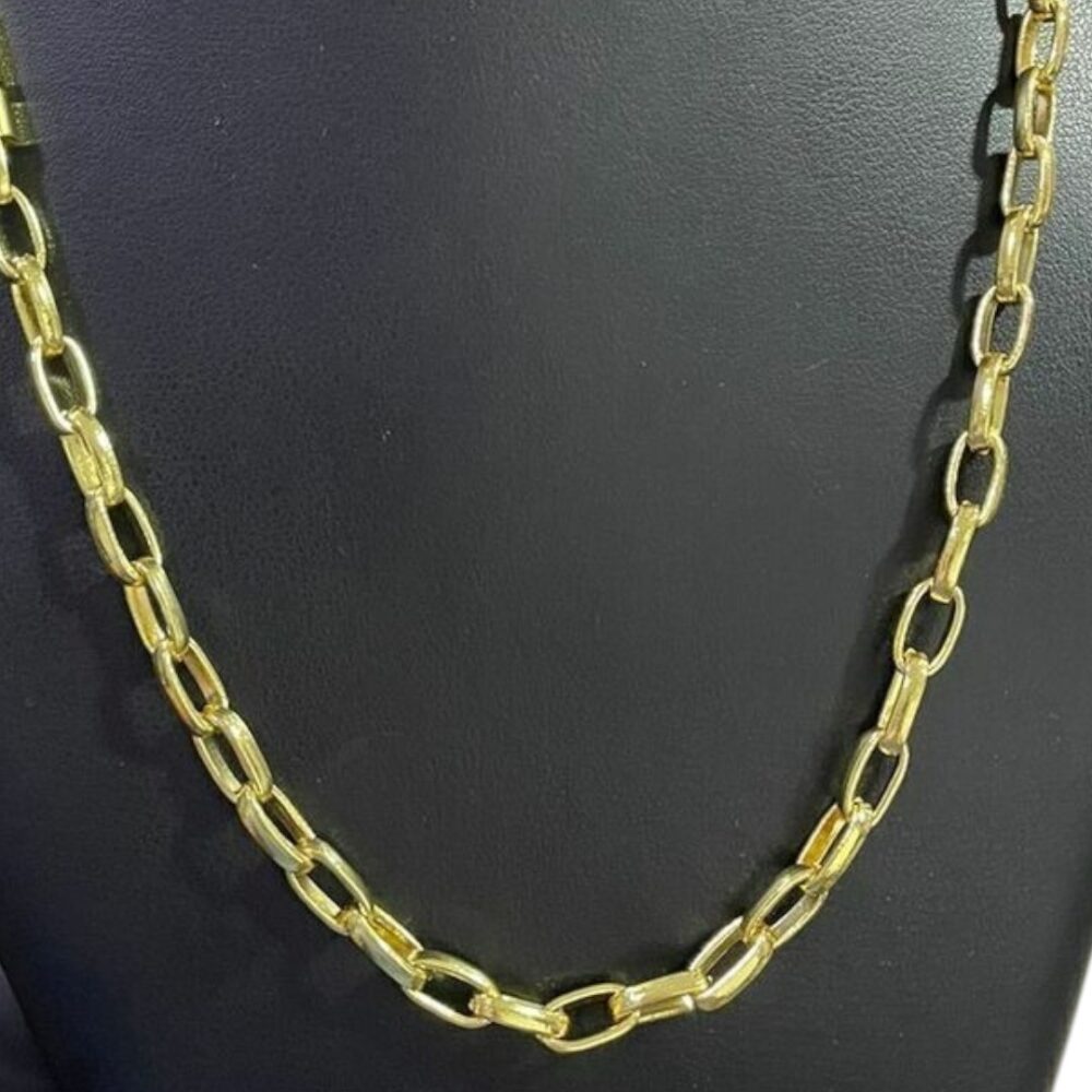 Corrente Tijolinho 6Mm Meia Cana Banhado A Ouro 18K Luxo - Imagem 2