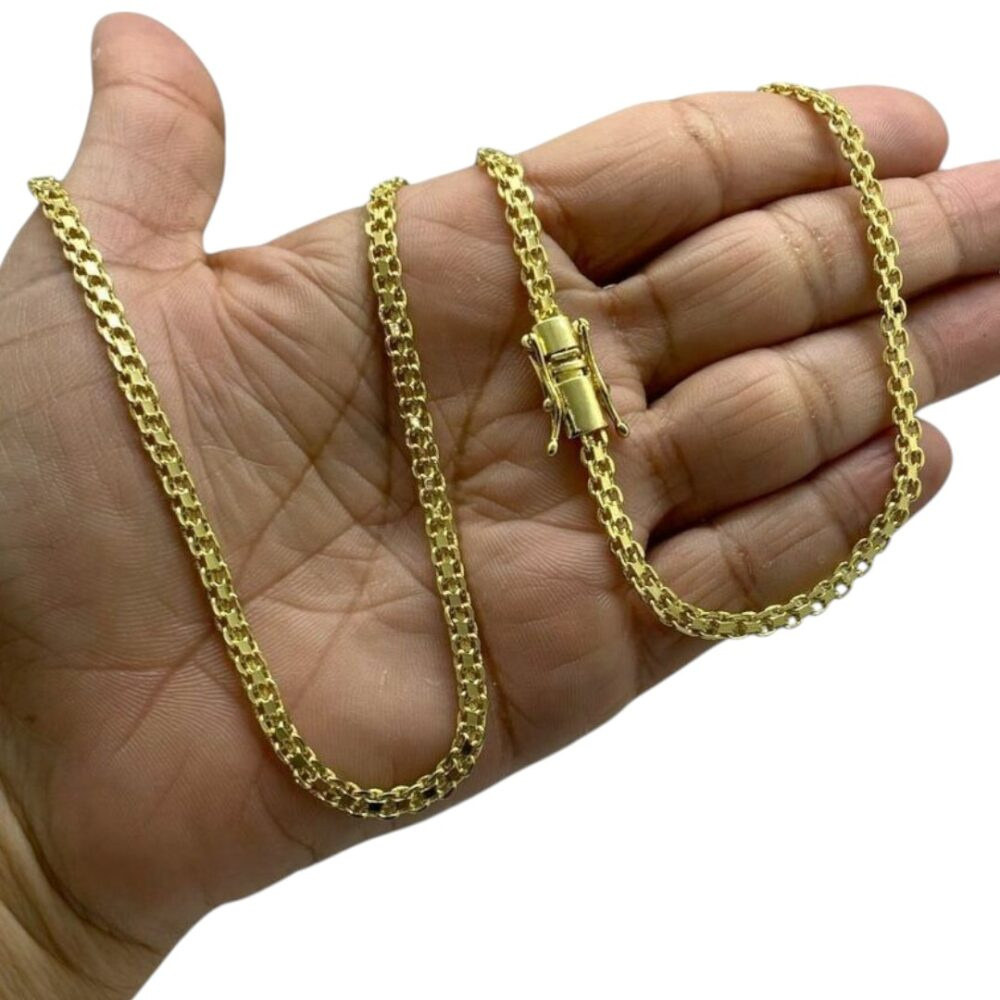 Corrente 5Mm Cadeado Duplo Fecho Marcação 750 Banhado A Ouro