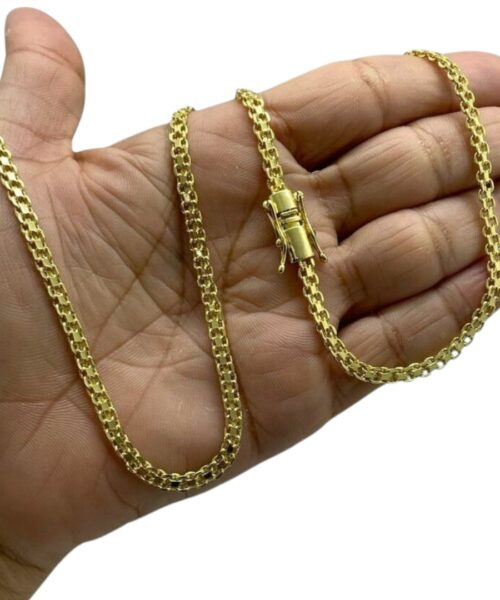 Corrente 5mm Cadeado Duplo Fecho Marcação 750 Banhado a Ouro