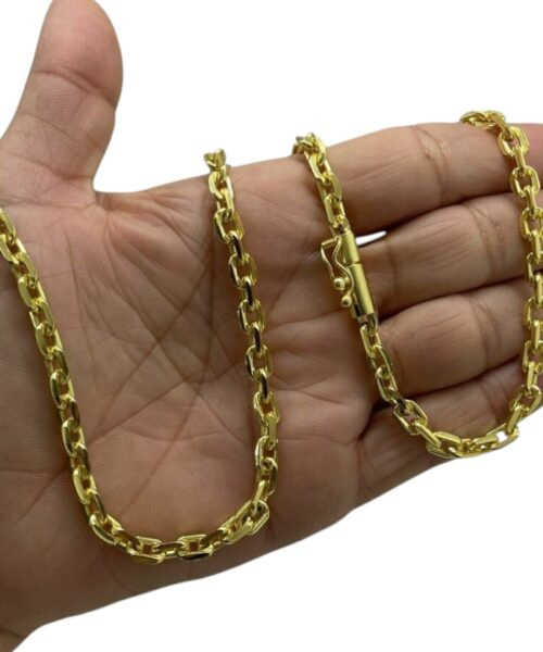 Corrente Cadeado 6mm Fecho Canhao Luxo Banhado a Ouro 18k