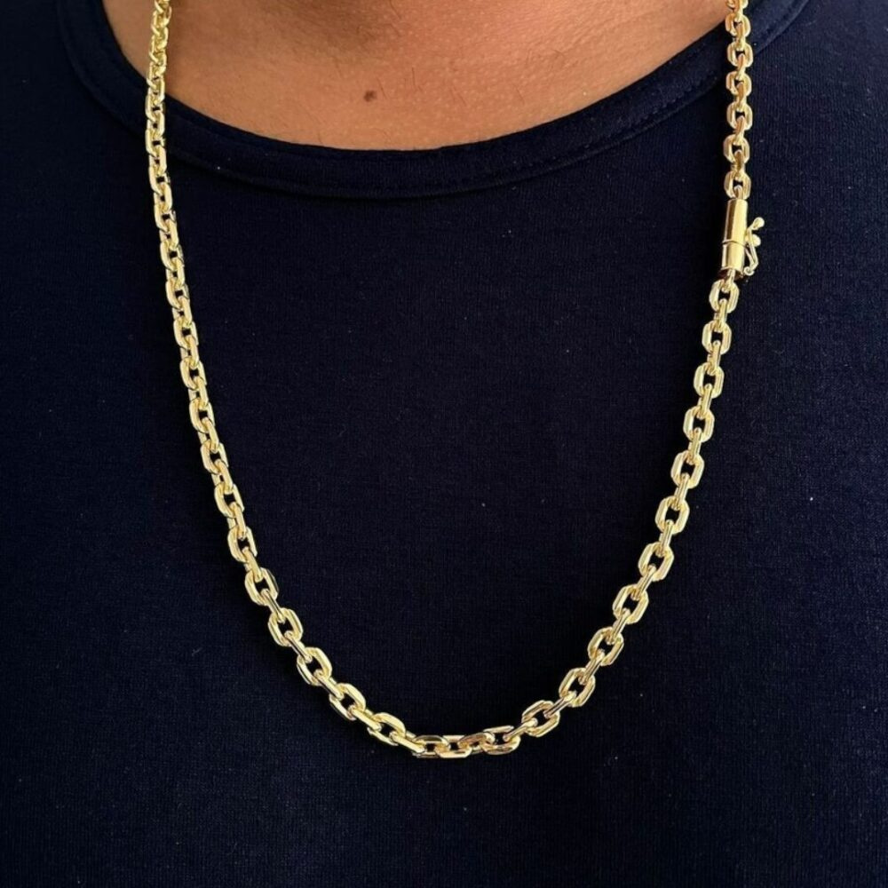 Corrente Cadeado 6Mm Fecho Canhao Luxo Banhado A Ouro 18K - Imagem 3