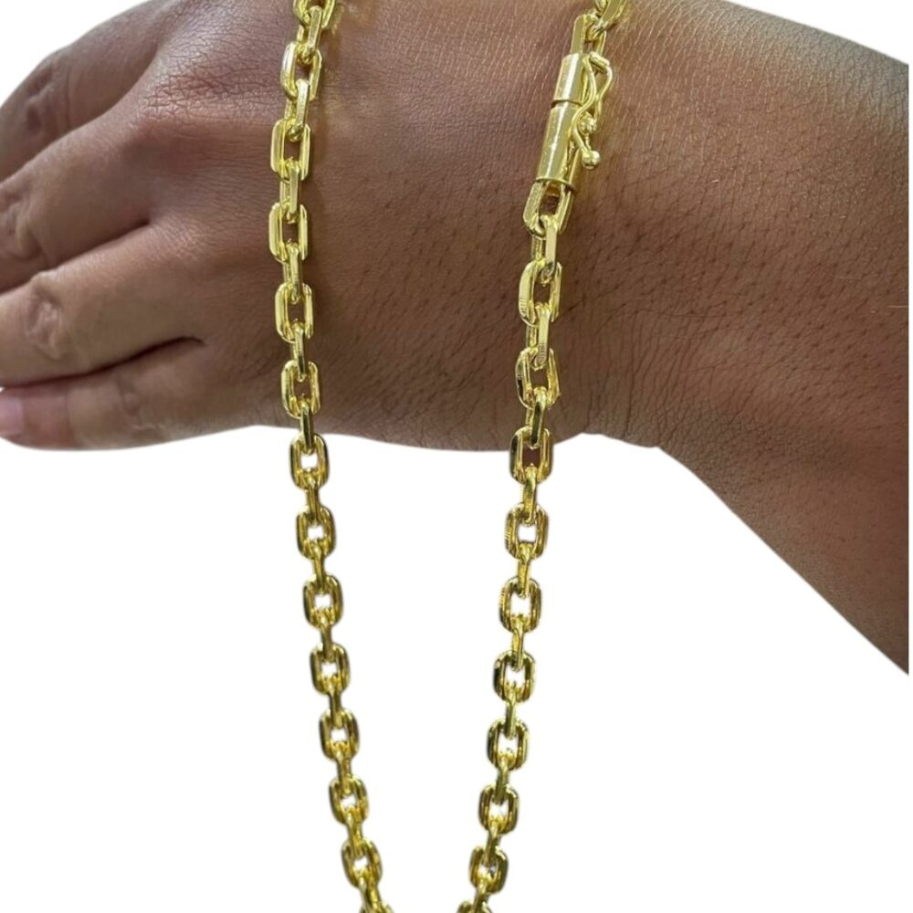 Corrente Cadeado 7Mm Fecho Canhão Luxo Banhado A Ouro 18K - Imagem 3