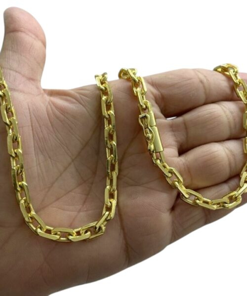 Corrente Cadeado 7mm Fecho Canhão Luxo Banhado a Ouro 18k