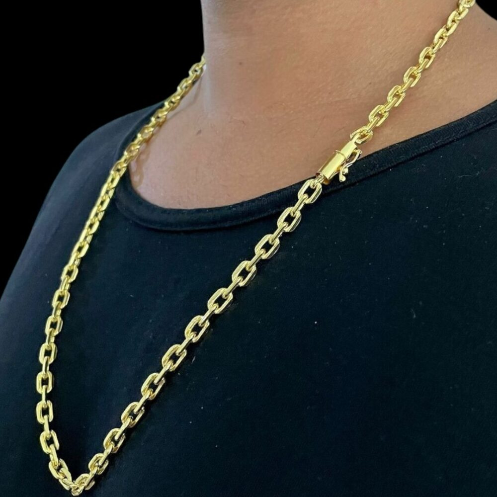 Corrente Cadeado 7Mm Fecho Canhão Luxo Banhado A Ouro 18K - Imagem 4
