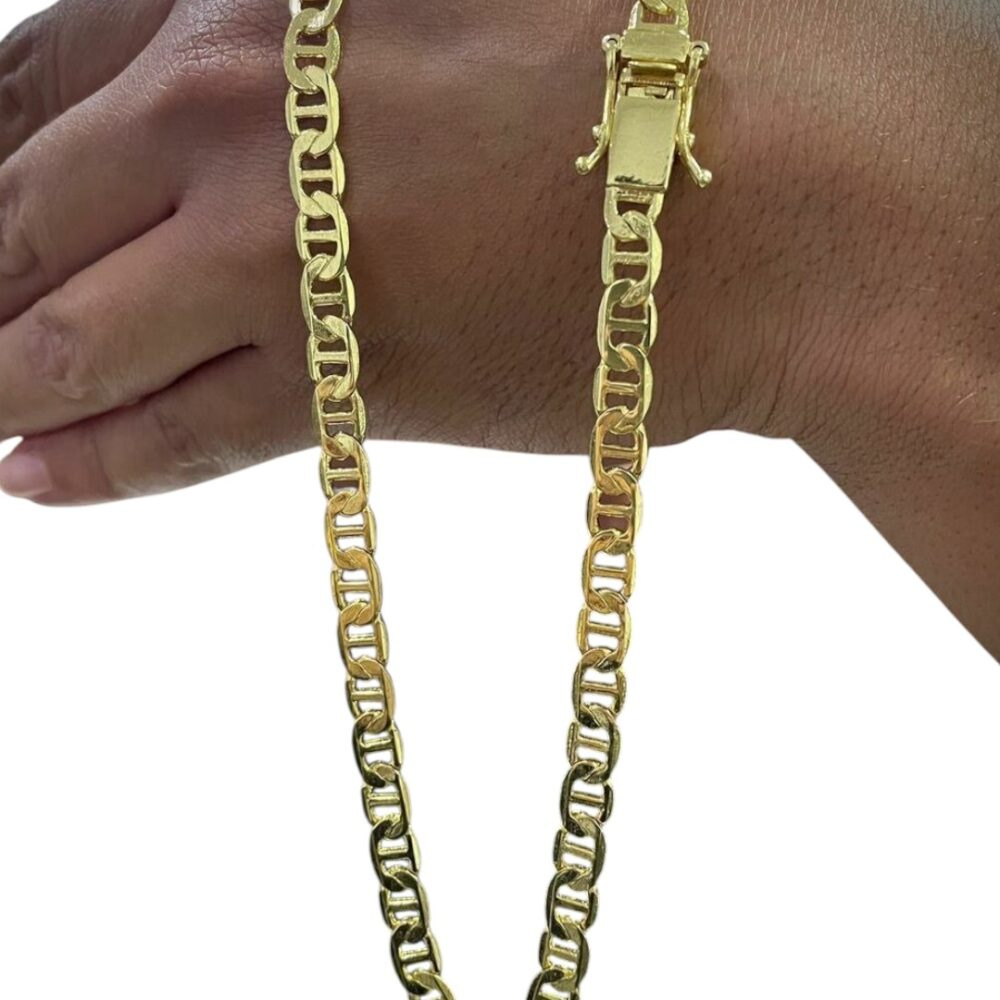 Corrente Piastrine 7Mm Fecho 750 Luxo Banhado A Ouro 18K - Imagem 2