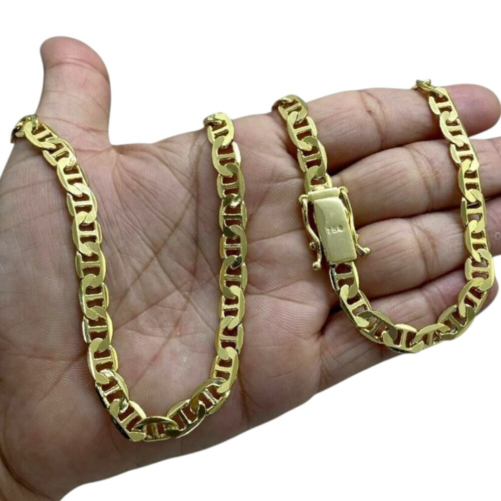 Corrente Piastrine 7Mm Fecho 750 Luxo Banhado A Ouro 18K