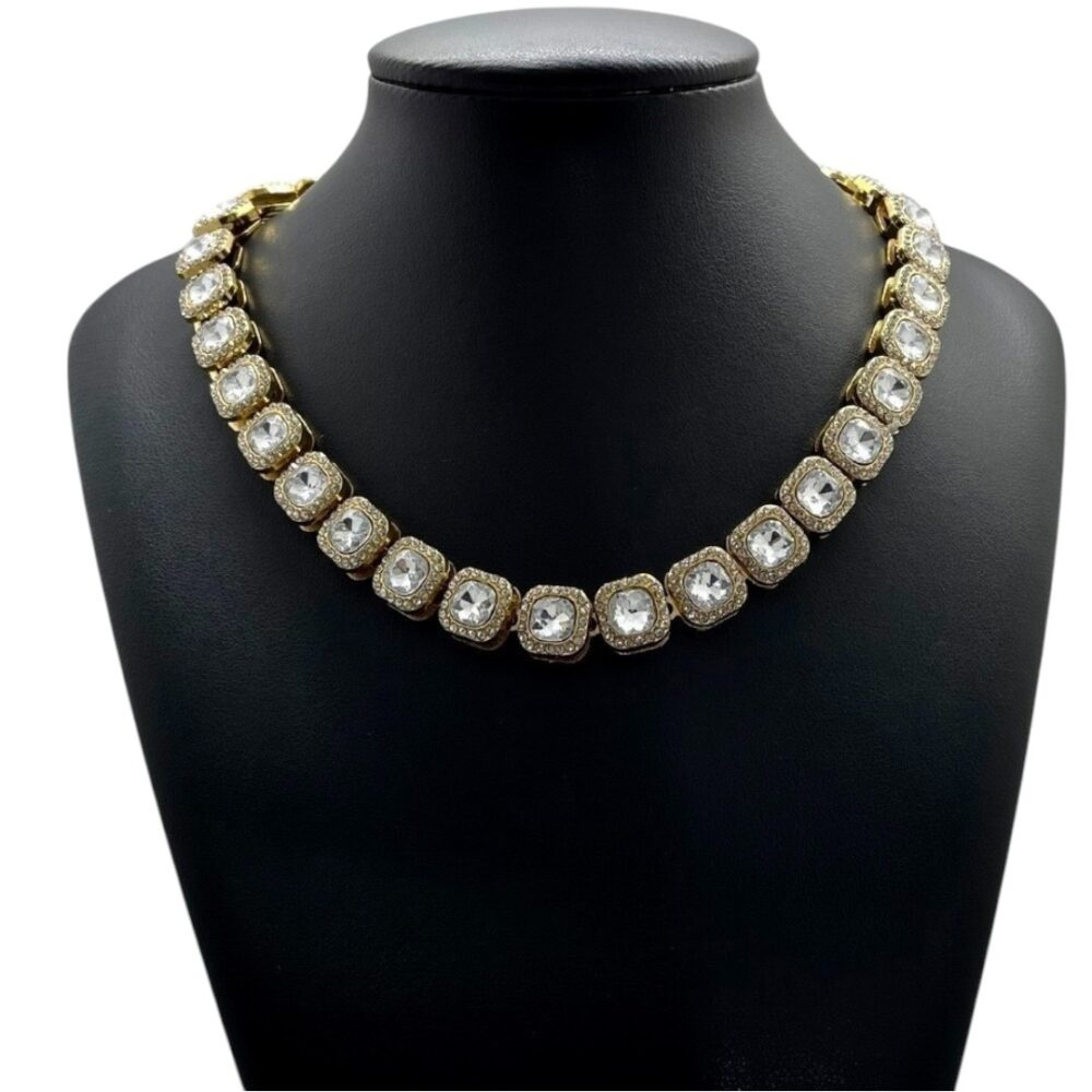 Corrente 12Mm Brilhantes Fecho Premium Banhado A Ouro 18K