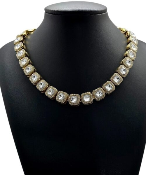 Corrente 12mm Brilhantes Fecho Premium Banhado a Ouro 18k