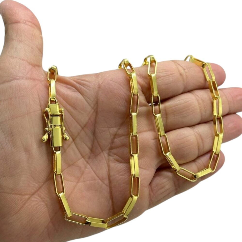 Corrente 6Mm Tijolinho Luxo Banhado A Ouro 18K