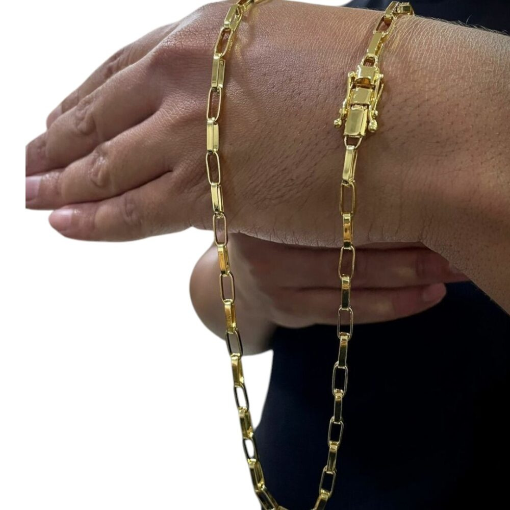 Corrente 6Mm Tijolinho Luxo Banhado A Ouro 18K - Imagem 4