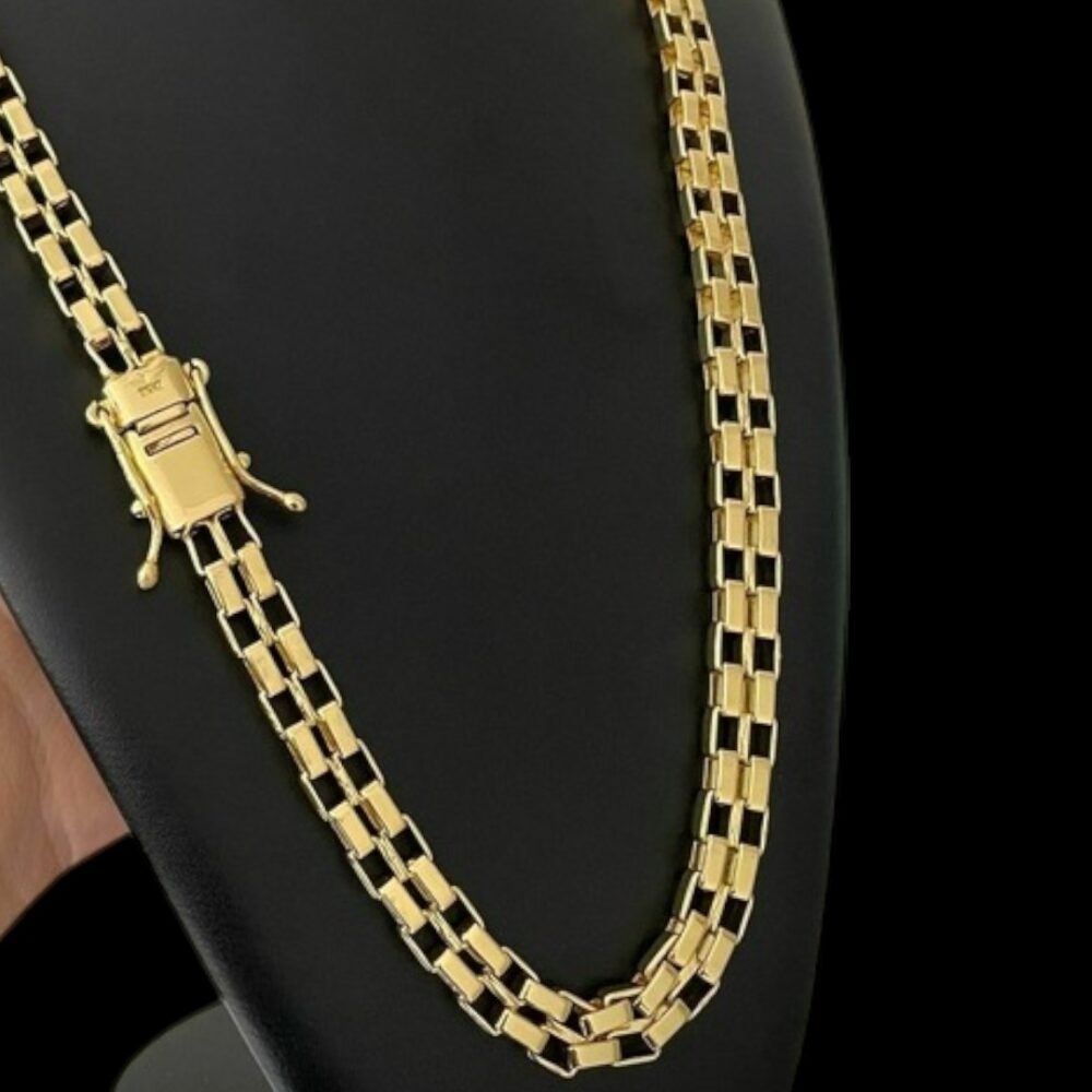 Corrente Tijolinho Duplo 12Mm Fecho 750 Banhado A Ouro 18K - Imagem 3