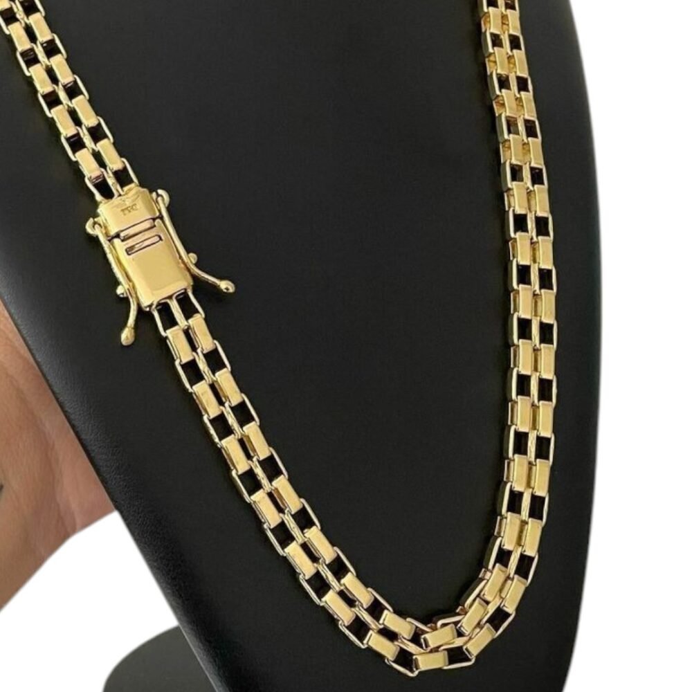 Corrente Tijolinho Duplo 12Mm Fecho 750 Banhado A Ouro 18K