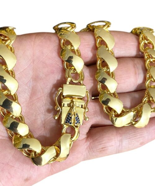 Corrente 13mm Dupla Face Nossa Senhora Cravejada Ouro 18k