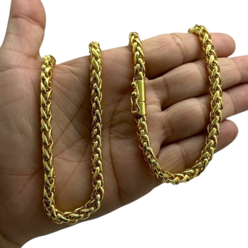 Corrente Peruano 7Mm Luxo Banhado A Ouro 18K