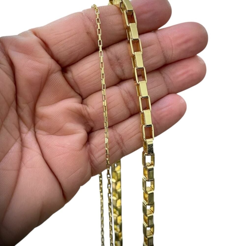 Kit Correntes Tijolinho 6Mm + 2Mm Banhado Ouro