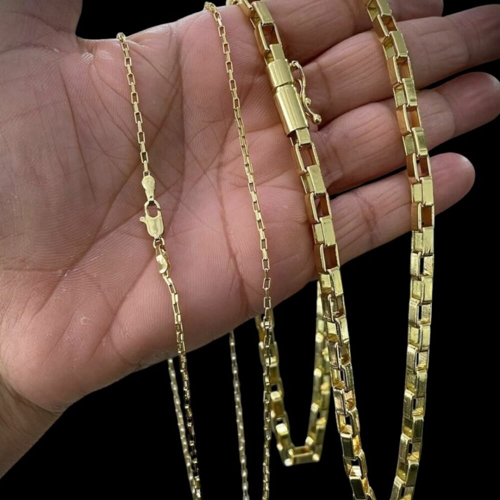 Kit Correntes Tijolinho 6Mm + 2Mm Banhado Ouro - Imagem 3