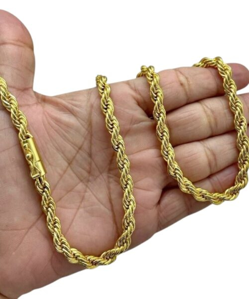 Corrente Baiano 8mm Fecho Canhão Banhado a Ouro 18k