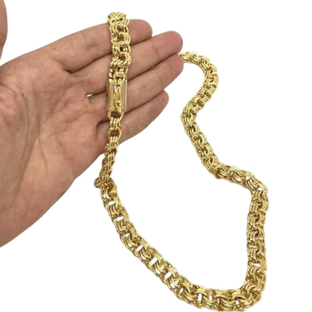 Corrente Friso Triplo 12Mm Luxo Banhado A Ouro 18K - Imagem 2
