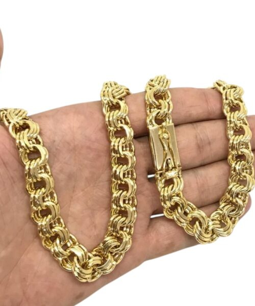 Corrente Friso Triplo 12mm Luxo Banhado a Ouro 18k