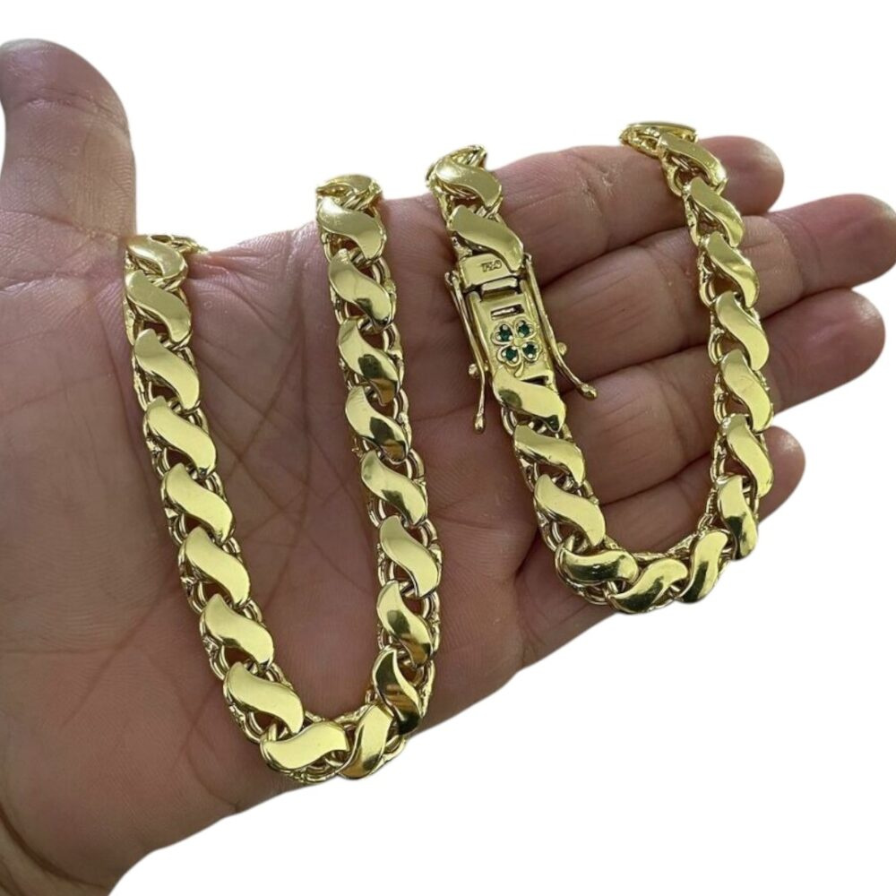 Corrente Friso S 8Mm Fecho Trevo Cravejado Ouro 18K - Imagem 2